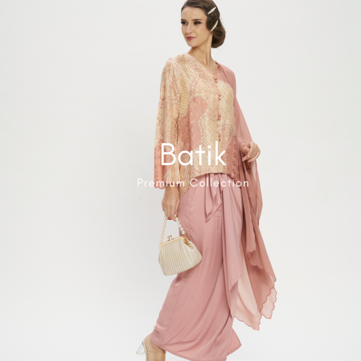 Premium Batik Pink Top Wrap Skirt Modern Kurung Hari Raya