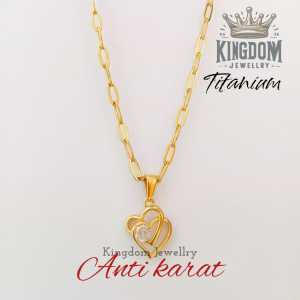 KIngdom jewelry Contemporary womens jewelry paperclip gold titanium necklace plus double love pendant Kalung Titanium Anti karat
