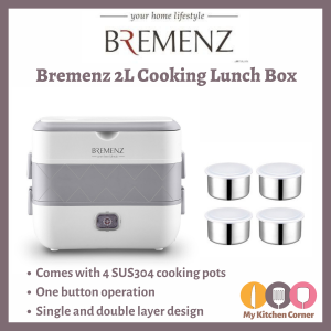 [READY STOCK] Bremenz Portable 2L Cooking Double Layer Electric Lunch Box with 4pcs SUS304 Pots
