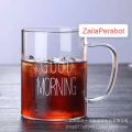 Gelas Cangkir Gagang Kaca Model Tulisan Kopi Susu Jus Teh Glass Coffee Mug Desain Good Morning 400 ml. 