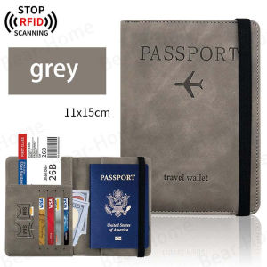 Multi-Function Ultra-Thin Credit Card Holder Leather Travel Cover Case Wallet RFID Wallet Passport Bag Passport Holder Document Organizer Case (Grey/Black/Blue)