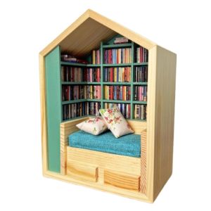 FOUNDTWO Shake Away Your Anxiety Anti-Anxiety Bookshelf Creative Reduce Pressure Mini Bookshelf Fidget Toys Tiny Book Library with 200 Books and 2 Cushions Miniature Bookshelf Tabletop