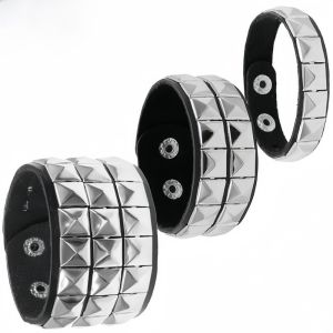 UNIITY Goth Vòng tay đính đá Da PU Punk Vòng tay kiểu Cuff  Có thể điều chỉnh Vòng đeo tay màu đen Phong cách Rock