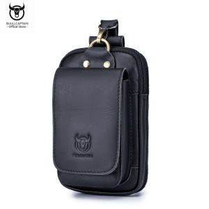 BULLCAPTAIN leather belt bag mens outdoor sports double-layer storage 6.7 inch mobile phone belt bag