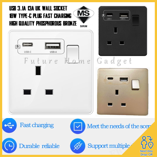 【READY STOCK】HIGH QUALITY 18W 3.0 USB TypeC Plug FAST CHARGE UK 13A