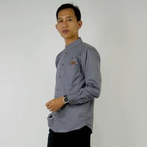 KawiKa - Kemeja Koko Pria Premium Lengan Panjang Hitam Kerah Shanghai Laki Baju Kemko Cowok Putih