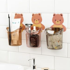 DONGYANSHIJIA Giá để bàn chải đánh răng Thiết kế hình gấu dễ thương với núm hút cao su cho tổ chức phòng tắm