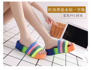 [Free Shipping] Platform sandals with color-blocking and rhinestones fashionable new casual beach shoes for summer