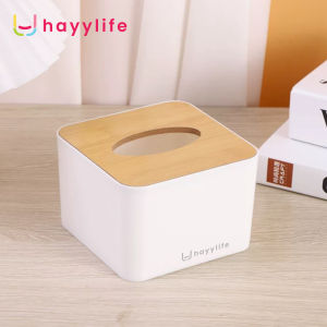 HAYYLIFE Kotak Tisu + Tempat Remot / Tissue Kayu / Make up Estetik Serbaguna / Rak Multifungsi Minimalis Warna Putih HL-AGB766