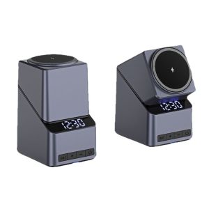 LLCY 4 in 1 ic Rotating Wireless Charger with Clock Electric Phone Charging Stand High Quality 15W Fast Charging Watch Earphone Charging Station