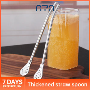 Nipiin Filter Straw Spoon Food Grade Stainless Steel Reusable Long Handle Stirrer for Boba Tea