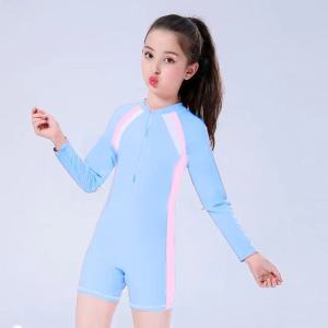 5-13 Years Old Long Sleeve Rashguard for Kids New Plain Pastel Color Design Quick Dry Swimming Attire Swimwear for Girls