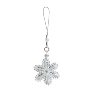 Elegant Snowflake Designs Mobile Chain Lanyard Featuring White Crystals Beads Portable Decoration for Holiday Gifts