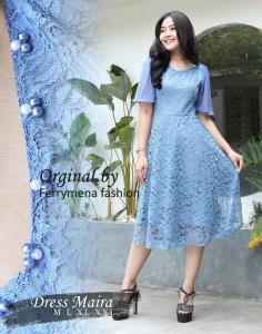 Dres Pesta Kondangan Natal Tahun Baru Imlek Maira Korean Style Dress Brokat Premium Jumbo Modern