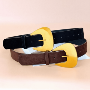 DOWNA Gold Pin Buckle Suede Leather Belt Vintage Luxury Design Women Waist Belt Trendy Versatile Retro Waistband Jeans Decoration
