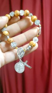 St. Benedict Miraculous Medals Olive Wood Bracelet with Terra Center Medal the Receptacle Of Soil as Relic from Jerusalem