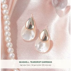 SINLISH Elegant Teardrop Earrings Seashell Design Retro French Fashion Jewelry (one pair)