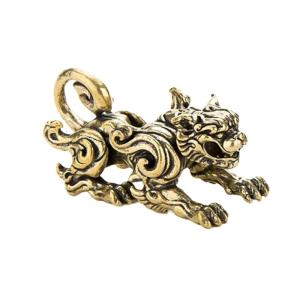 Antiqued Brass Kylin Sculpture Solid Metal Craft Miniature Ancient Chinese Desk Decors For Living Room Study Display