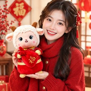 SUPERRR PP Cotton Simulation Sheep Plush Doll Red Stuffed Animal Sheep Year Stuffed Doll Baby Sleeping Toy Fortune Lucky Sheep Plush Toy Party Supplies