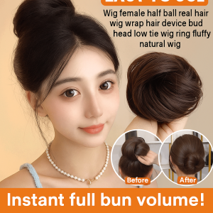 Real Hair Bun Hairpiece Increase  Half Updo Hair Clip Fake Hair Ball  Hair Accessories Realistic   Bud Head Wig Bag   Naturally Fluffy