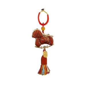 FOUNDTWO Tua rua dây chuyền năm ngựa Chúc may mắn Phong cách Trung Quốc Đồ trang trí treo ngựa Songjin Lễ hội mùa xuân Trang trí nhà cửa Móc khóa ngựa hoàng đạo dây túi