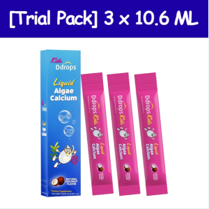 Ddrops Liquid Algae Calcium Magnesium Zinc - For Kids 6 Months+ Supports Bone Growth & Height Allergen-Free (30 Packets/Box)