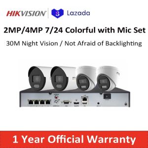Hikvision 2/4MP IP Camera CCTV Set Full Color With Audio Network Camera With POE Port NVR Complete CCTVPackage