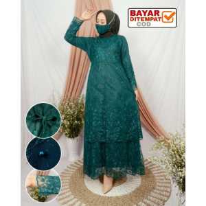 Gamis 2 tingkat  Full Brukat / Dress malaysia tile mutiara / gamis full brukat / baju muslimah / busui