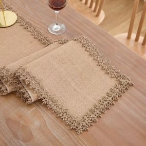 CHLOCH Woven Texture Jute Table Runner Macrame Edges Jute Macrame Table Runner  Lace Trim Machine Wash or Brush Wedding Party