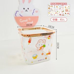 2L-3.7L Mini Desktop Trash Can Desktop Transparent Cute Square Cartoon Peel Confetti Uncovered Storage Bucket Student Plastic