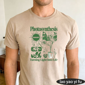 [Local Stock] HBESTY  Photosynthesis Turning Light Into Life Retro Botany Plant Print Men Cotton Short Sleeve Science Enthusiast Hobby Party Tops