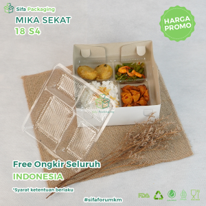 Mika Dalam Dus Nasi 18x18 Mika Sekat 4 Kotak Nasi Catering Box Tray Isi 50 Pcs