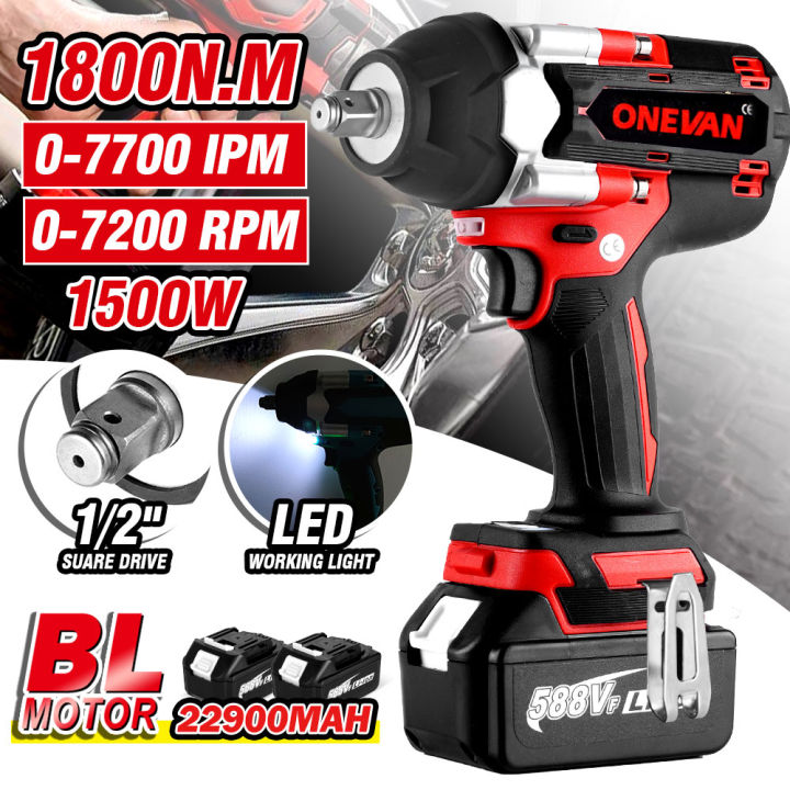 ONEVAN 1800N.M Brushless Electric Impact Wrench 1/2 inch Cordless Wrench Driver Power Tool For Makita 18V Battery