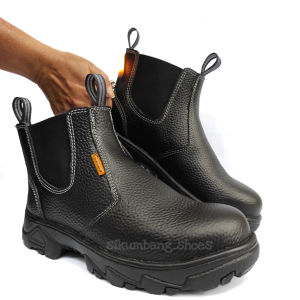 Safety Shoes Pria Kulit Sapi Asli Sepatu Septi Cowok Semi Boot Sefty Shoes