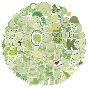50 Sheets Green Doll Sticker Waterproof Water Bottle Sticker Decorative Sticker For Journal Scrapbooking And DIY Crafts