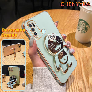 CHENYYKA Casing Ponsel untuk untuk VIVO Y50 Y30 Y30I Y51 2020 Y51A Y31 2021 Y53s Y33 Y35 Y02 Y02A Y11 2023 Case sarung HP desain baru pola Doraemon lucu kartun Cases pola lapisan tipis melindungi Kesing tahan Casing Stands Softcase