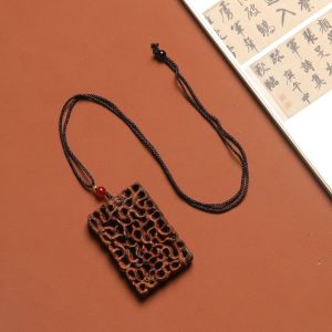Lightning-striken jujube wood double-sided finely carved pendant amulet for peace and safety portable finely polished from old material necklace