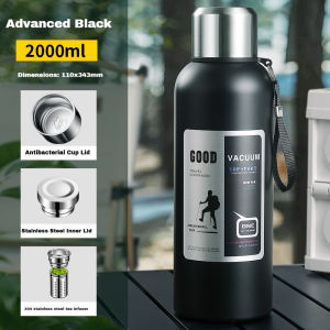 📌2000ml Insulated Water Bottle/Cup 316 Stainless Steel Large Capacity with Strap SUS 316 Stainless Steel Water Bottle Portable Home/Office Insulated 316 cawan termos 316 保溫杯