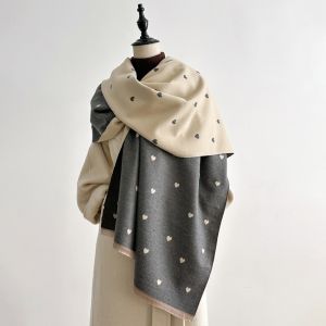 BNU0349 Soft Double Sided Heart Pattern Scarf Elegant Vintage Style Wrap Scarf Fashion Comfortable Warm Shawl Women