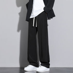 LJPNK Ice Silk Relaxed Fit Trousers for Men – Lightweight Breathable Office Casual Pants for All Seasons