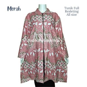 Tunik Batik Full Resleting Depan Atasan Wanita Katun Modern