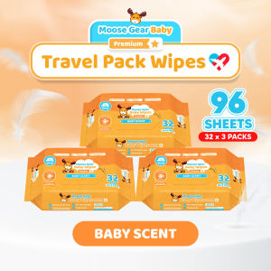 Moose Gear Baby Wipes Premium Baby Scent 96sheets 3PACKS w/ Vitamin E & Aloe Extract Thick & Soft