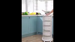 Kitchen Storage Cart / Space Saving Home Organizer / Storage Basket Rack with Rotating Basket