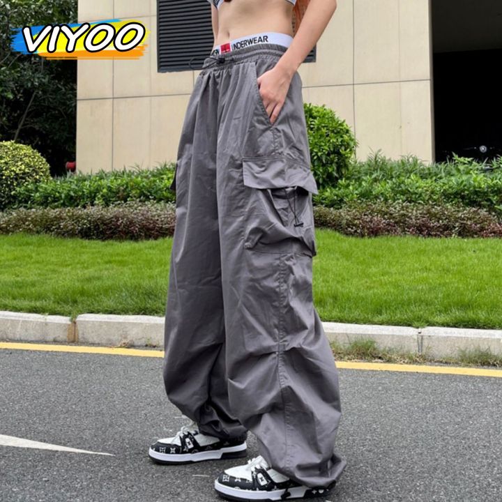Ready Stock-Men's Y2K Parachute Pants Women Hippie Streetwear