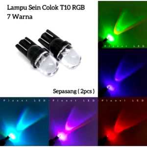 2 Pcs Lampu sen senja colok RGB 7 warna T10 kedap kedip