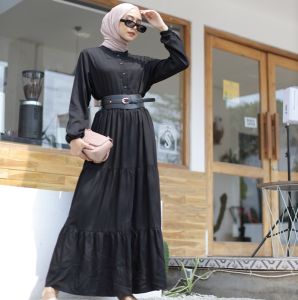 Gamis Couple Ibu dan Anak Hitam - Gamis Wanita hitam - Dress Hitam Wanita anak perempuan bisa COD