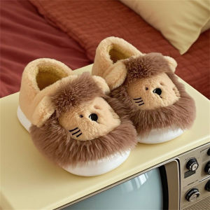 XIXITIAO Indoor Cotton Slippers Comfortable Plush Home Shoes for Men and Women Winter Bedroom Warm Couple Cute Little Lion Fashion Cartoon Casual Cotton Slippers