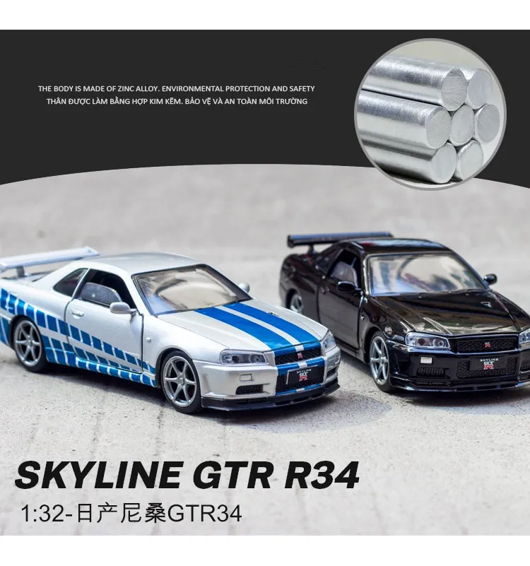 1:32 Nissan Skyline Ares GTR R34 Alloy Sports Car Model Diecasts Metal Toy  Car Model High Simulation Sound Light Childrens Gift