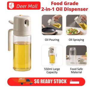 🇸🇬 [READY STOCK] 550ML 2-in-1 Glass Oil Spray Bottle | Spray & Pour Oil Dispenser | Leak-Proof Kitchen Oil Bottle for Olive Oil Soy Sauce & Vinegar