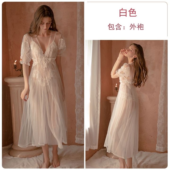 Bộ đồ ngủ/ váy ngủ màu trắng phối ren kiểu dáng công chúa, tiểu thư dành  cho nữ | Shopee Việt Nam